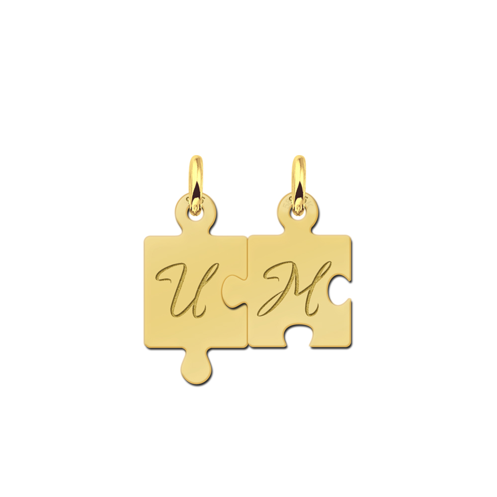 Vergulde puzzelstuk hangers met initialen
